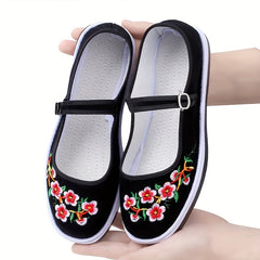 Women's Ethnic Embroidered Cloth Shoes Ankle Strap Lightweight Outdoor Shoes