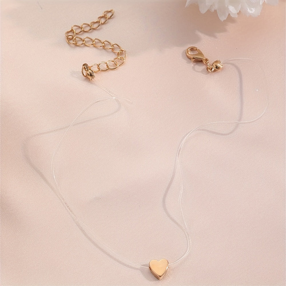 Heart Pendant Necklace with Transparent Fishing Line