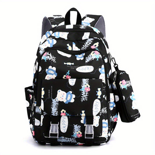 Large Capacity Backpack With Pen Bag Cartoon Bear Lightweight Waterproof