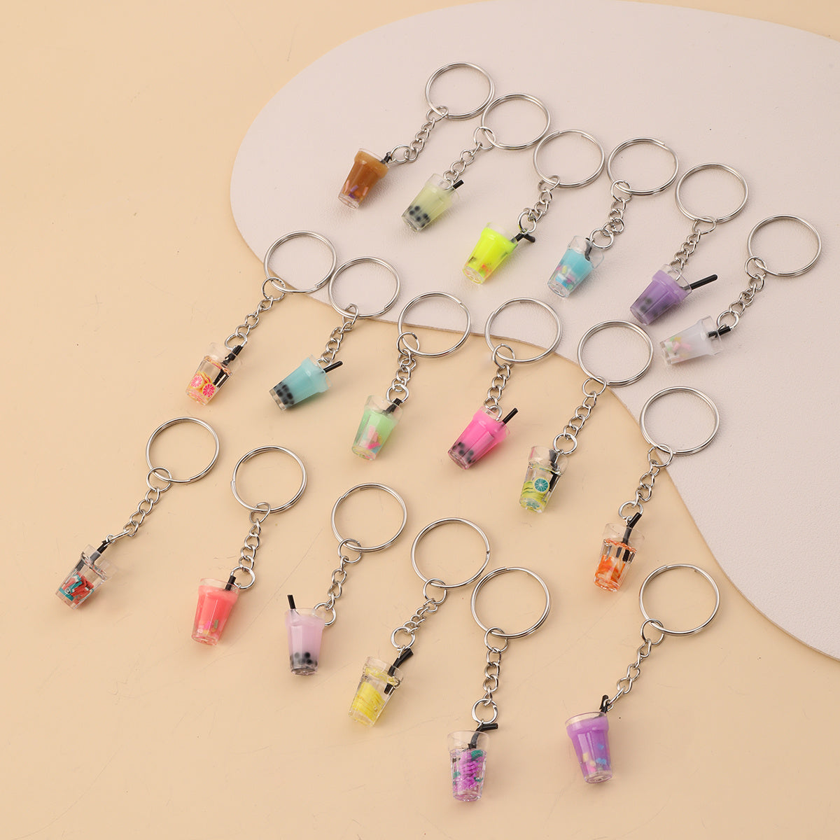 18pcs Glass Bottle Pendants Resin Fruit Juice Keychain Colourful Drink Cup Milk