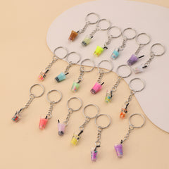 18pcs Glass Bottle Pendants Resin Fruit Juice Keychain Colourful Drink Cup Milk