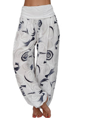 Boho Geometric Print Ruched Harem Pants Casual Bohemian Pants