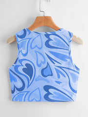  Heart Print Ribbed Tank Top