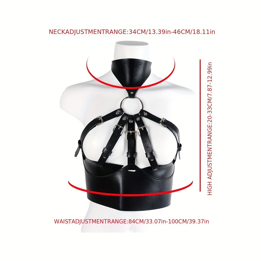 Gothic PU Leather Hollow Rivet Cage Bra Harness Belt Corset Waistband