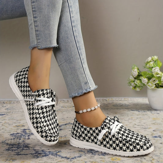 Women's Houndstooth Canvas Shoes Slip On Casual Flat Sneakers