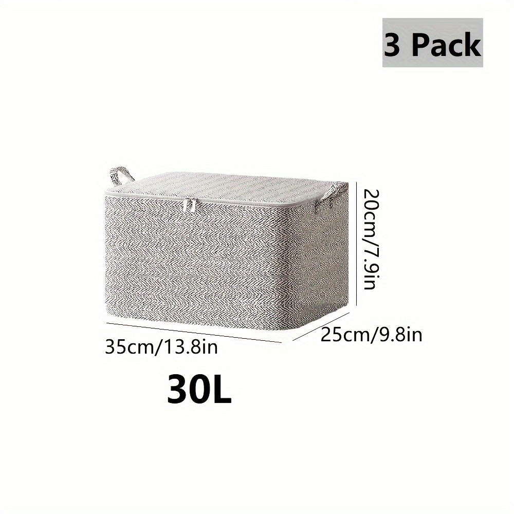 3pcs Clothes Storage Bag With Lids & Handles Durable Clothes Basket