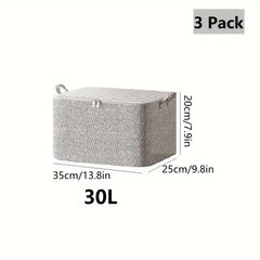 3pcs Clothes Storage Bag With Lids & Handles Durable Clothes Basket