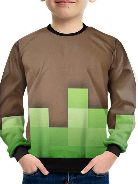 Square Print Kid's Sweatshirt Clash Unisex Pullover Causal Long Sleeve Top
