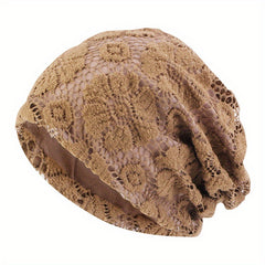 Double Layer Lace Beanies Turban Cap Solid Head Wrap Elastic Skull Cap