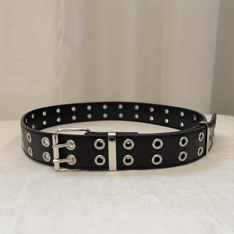 Unisex Double Needle Full Hole Hip Hop Rock Belt