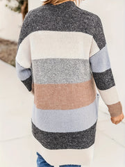  Colorblock Open Front Cardigan With Pockets