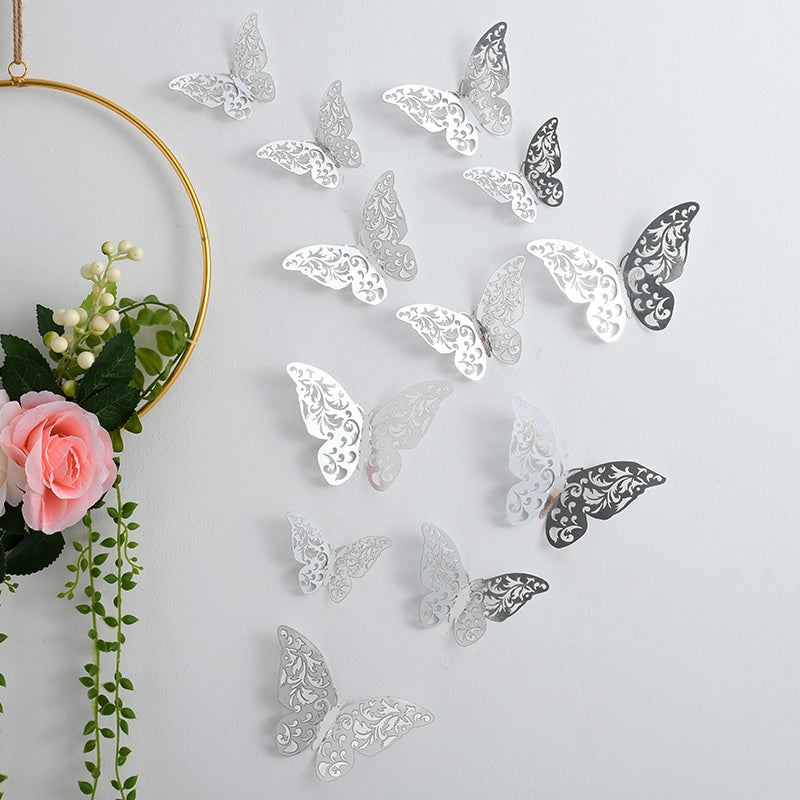 3D Hollow Butterfly Wall Stickers Metal Texture Wall Decor for Living Room