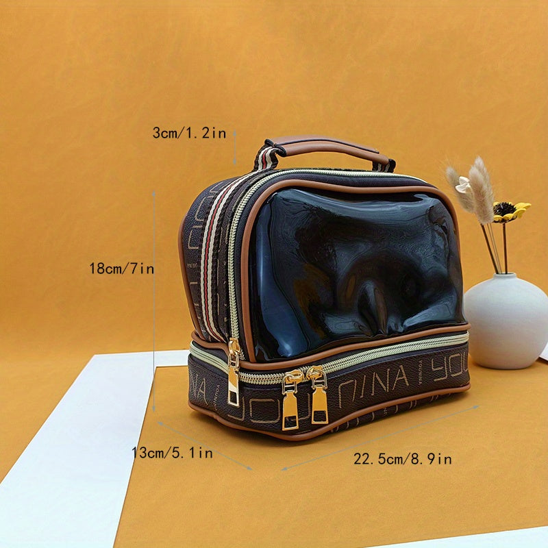 Portable Faux Leather Makeup Bag Waterproof Cosmetics Storage