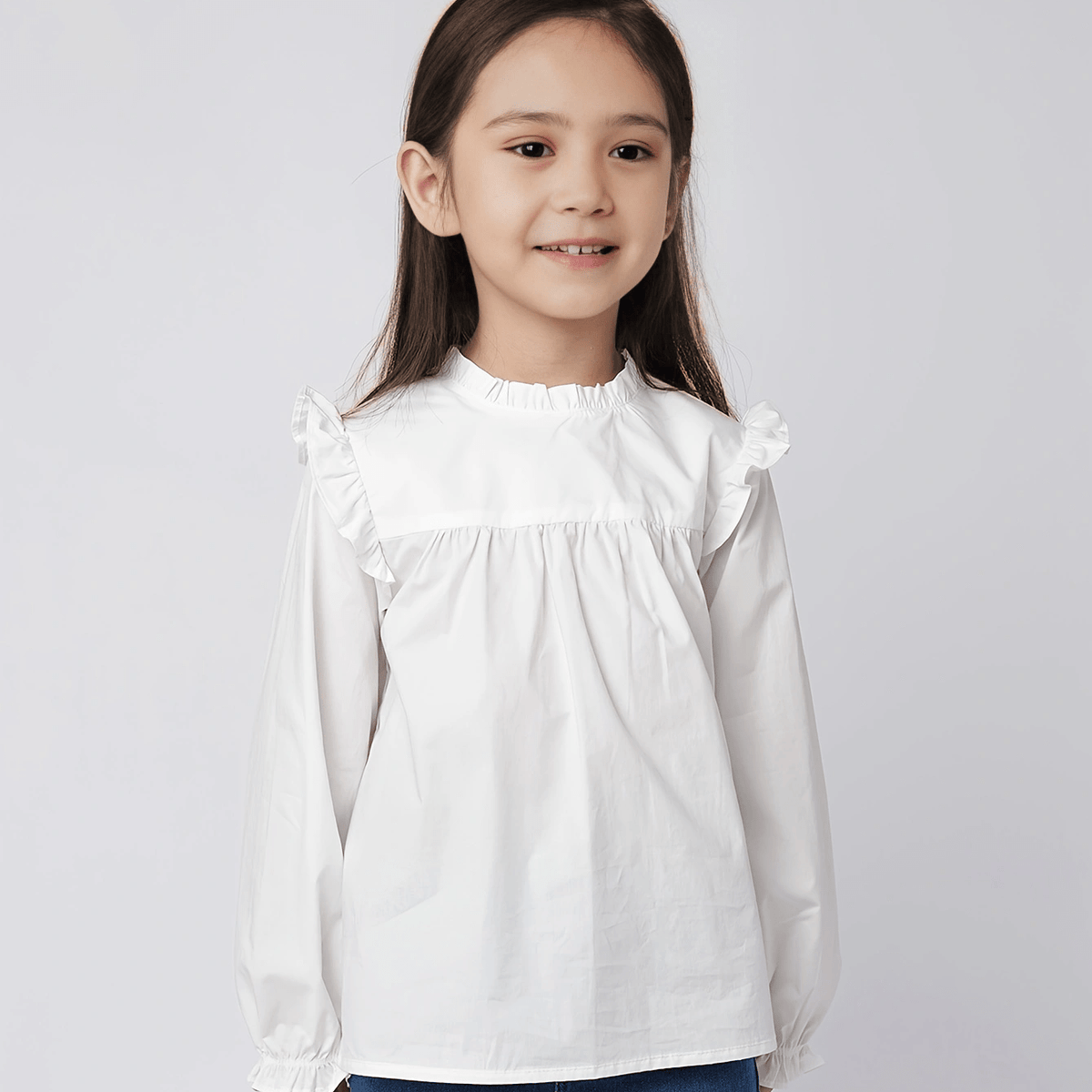 MARC&JANIE Girls Ruffle Stand Collar Cotton Shirt