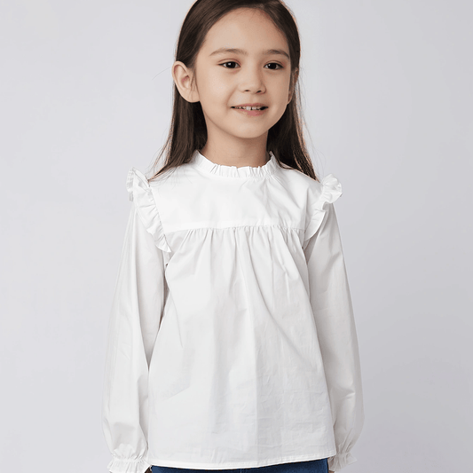 MARC&JANIE Girls Ruffle Stand Collar Cotton Shirt