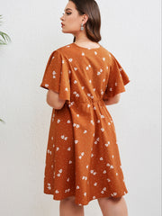 Women's Plus Floral Print Ruffle Sleeve Dress