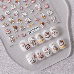 5D Embossed Dog Nail Stickers Self Adhesive Animal Nail Decals Pink