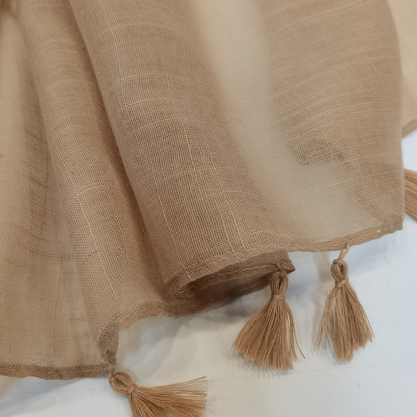 Beige Tassel Casual Shawl Windproof Sunscreen Beach Towel