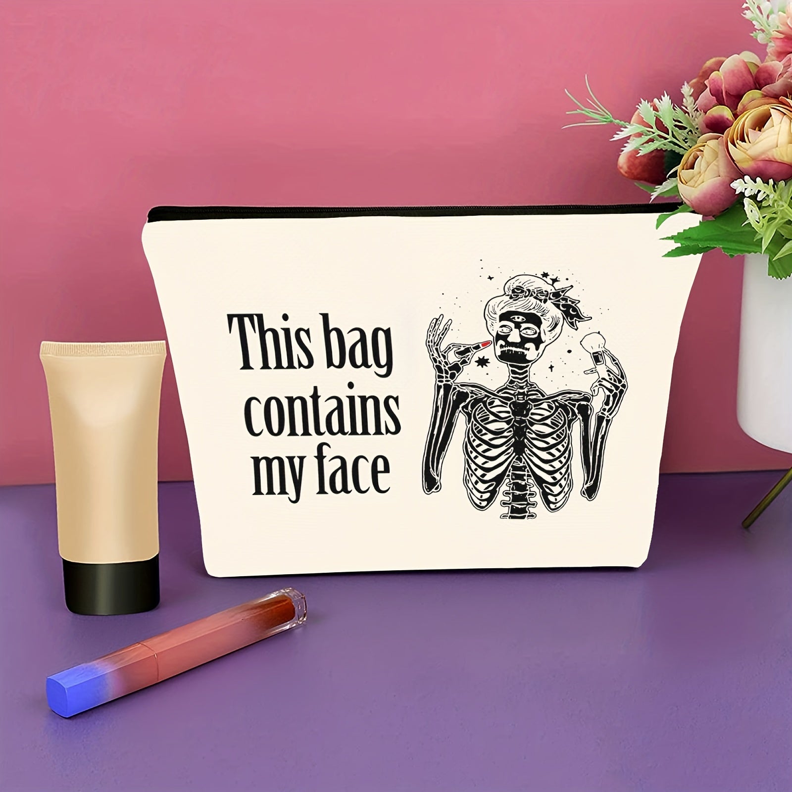 Funny Skeleton Makeup Bag for Women - My Face Makeup Zipper Pouch