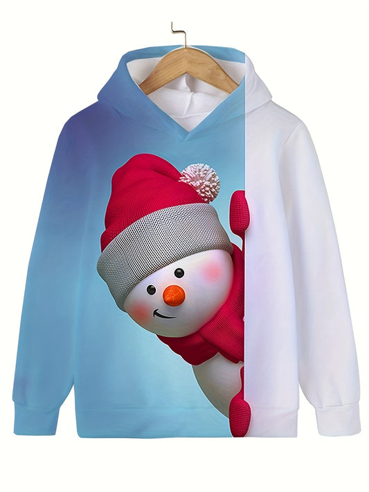 Kids Snowman Long Sleeve Hooded Sweatshirt Christmas