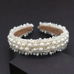 Baroque Faux Pearl Beaded Headband Wide Head Hoop Hair Band Bridal Headdress