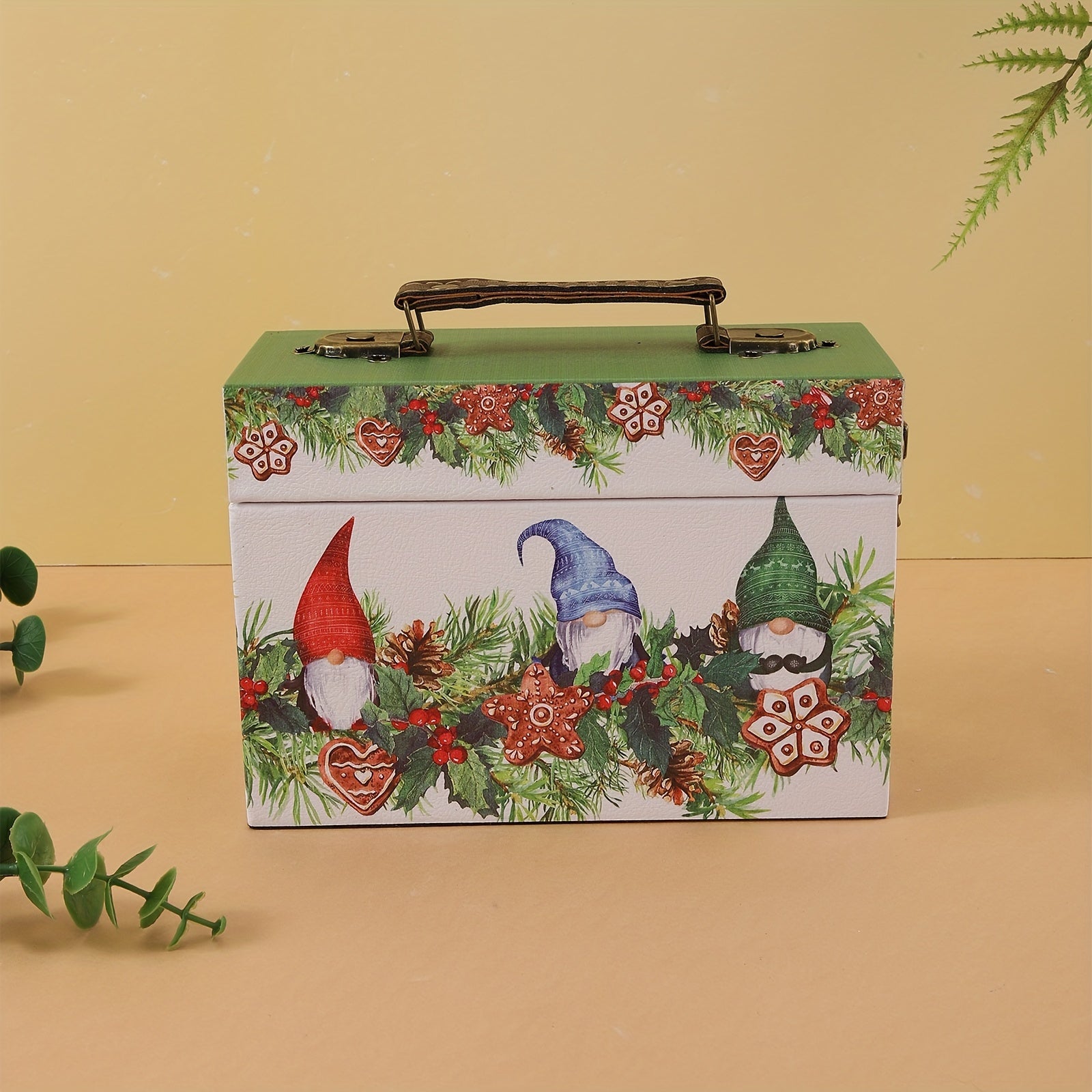 Christmas Pattern Organizer Storage Box Vintage Rectangular Case