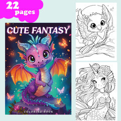 22 Page Fantasy Dragon Coloring Book with Numbered Sections No Bleed Through