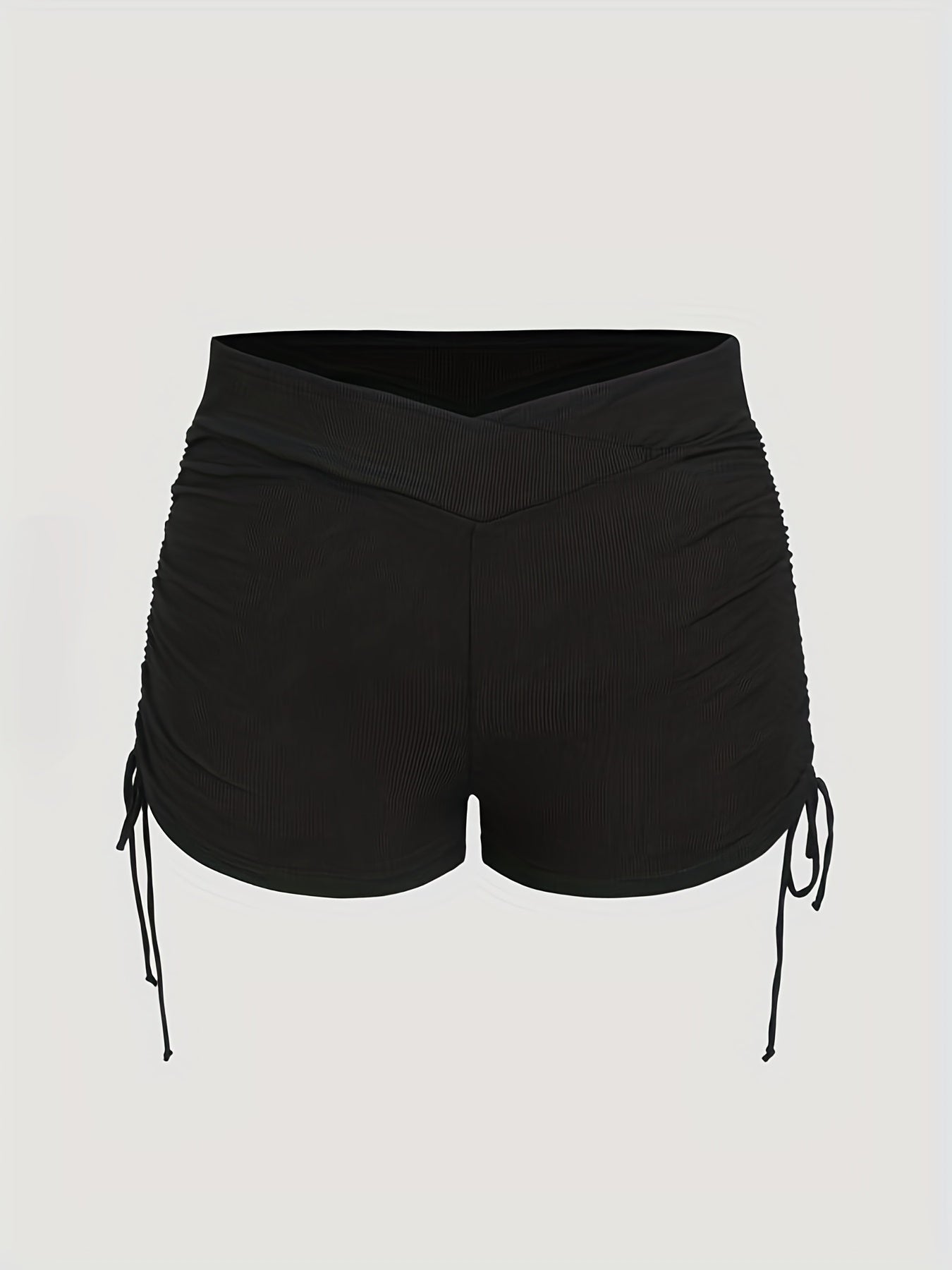  High Rise Side Tie Ruched Skinny Shorts