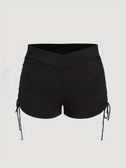  High Rise Side Tie Ruched Skinny Shorts