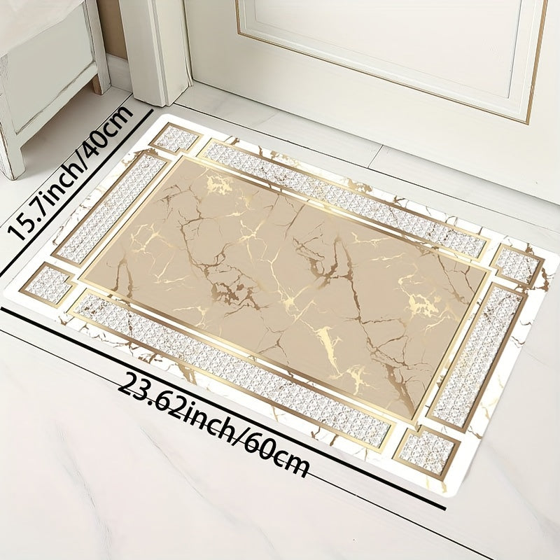 Marble Motif Kitchen Mat Line Border Rug Machine Washable Entrance Door Carpet