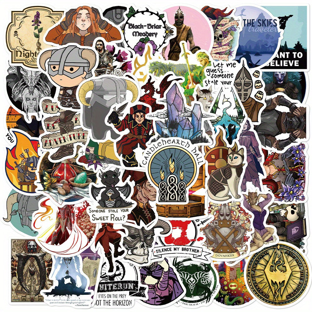 50pcs Skyrim Inspired Character Vinyl Stickers for DIY Projects