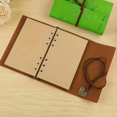 Dark Brown Faux Leather Notebook Retro Style Heart Shaped Pendant