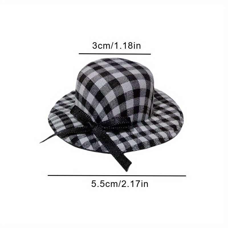 3pcs Grid Bow Hat Small Top Hat with Bow DIY Craft Doll Accessories