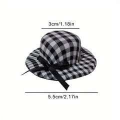 3pcs Grid Bow Hat Small Top Hat with Bow DIY Craft Doll Accessories