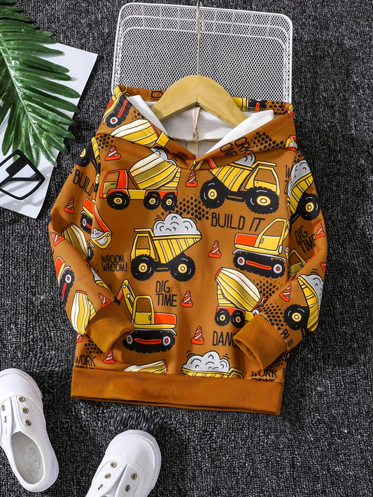 Cartoon Excavator Boys Hoodie Long Sleeve Sweatshirt