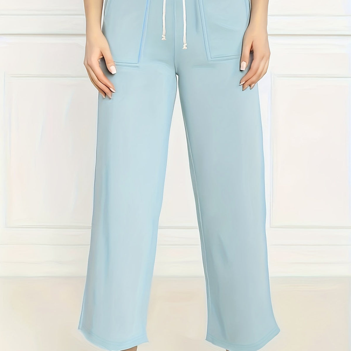  Solid Drawstring High Rise Straight Leg Crop Pants