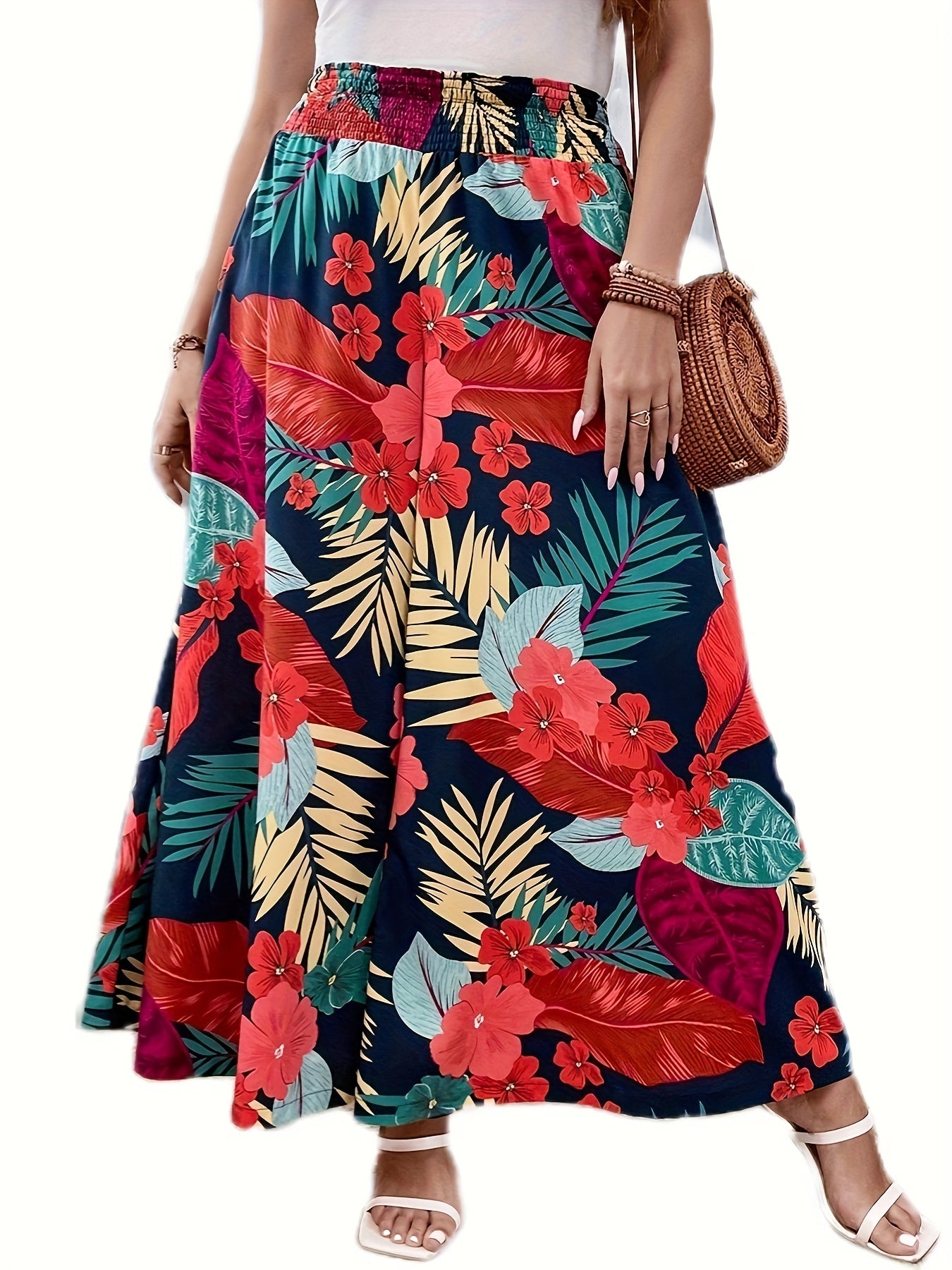 Tropical Print Wide Leg Trousers