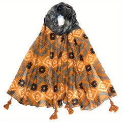 Vintage Geometric Print Scarf Boho Block Tassel Shawl Casual Windproof Head Wrap