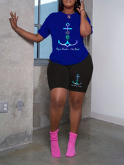 Women's Plus Anchor & Slogan Print 2 Piece Set