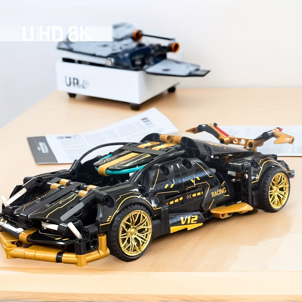 Golden Static V12 Sports Car Building Blocks Toys 1 18 Scale Adult Challenge
