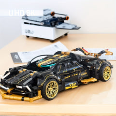 Golden Static V12 Sports Car Building Blocks Toys 1 18 Scale Adult Challenge