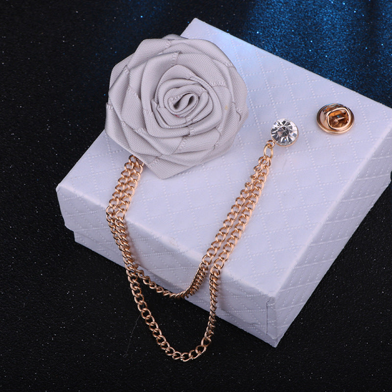Men's Wedding Groom Rose Chain Brooch