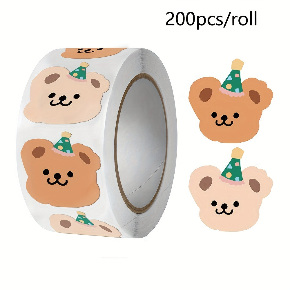 200pcs Bear Adhesive Tape Roll - Crafting Packaging Decor - Durable & Reliable