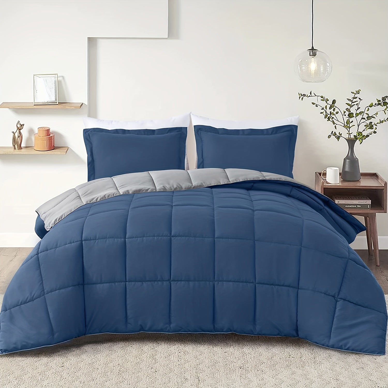 Solid Comforter Set 1 Comforter & 2 Pillow Shams Twin Full Queen King