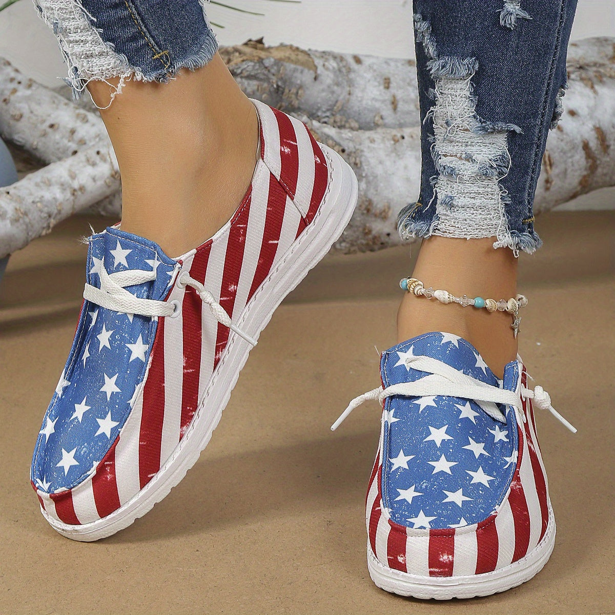 Women's Flag Pattern Canvas Slip-On Loafers