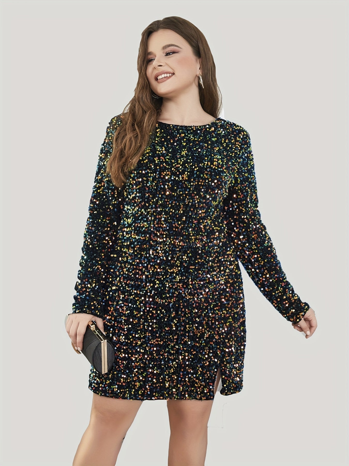  Sequins Long Sleeve Cut Out Dress
