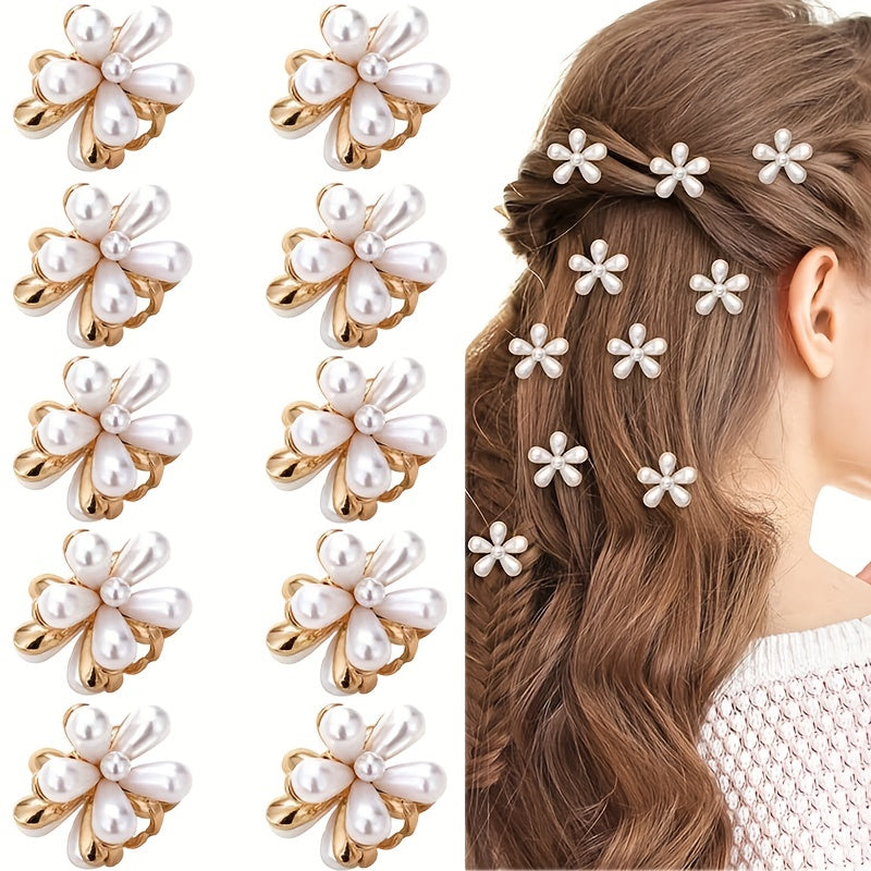 10pcs Faux Pearl Flower Hair Claw for Women
