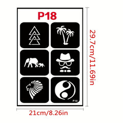 20 Sheets Tattoo Stencil Kit Reusable Airbrush Temporary Tattoos Stencils