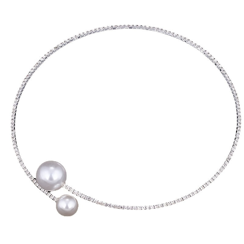 Rhinestone Faux Pearl Collar Necklace & Bracelet Set
