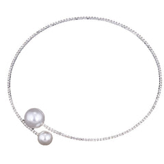 Rhinestone Faux Pearl Collar Necklace & Bracelet Set